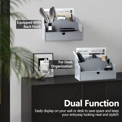 Rebee Vision Mail Organizer for Desk with Drawer Home & Office Decor, Gray