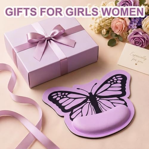 Sabary Purple Mouse Pad with Wrist Rest Butterfly Ergonomic Gel Mouse Pad