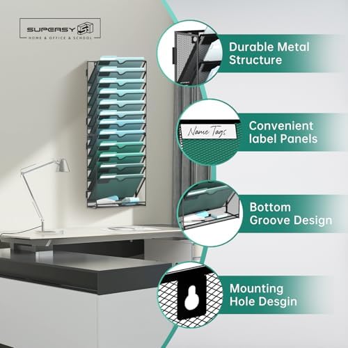 SUPEASY 13-Tier Wall File Organizer, Wall Mounted Mail Sorter, 2 Pack