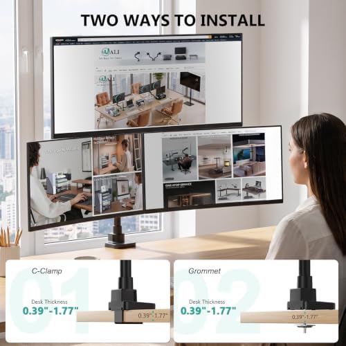 WALI Stacked Triple Monitor Mount for 13-42 inch Curved Screen, Max 26.4lbs