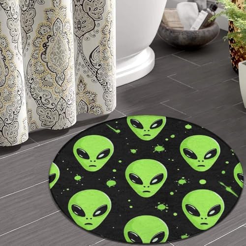 Fashion Round Area Rug Large Non Slip Carpet, Space Alien Art Unisex Home Decor Mat
