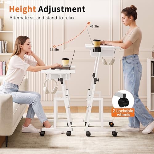 Honkazita Height Adjustable Standing Desk with Storage Drawer, White