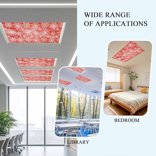 Red Snowflake Magnetic Fluorescent Light Covers for Ceiling Lights 2 x 4 Feet,Christmas Winter Festival Xmas Modern Office Classroom Kitchen Drop Ceiling Light Covers Lighting Shade Panel 1 Pack