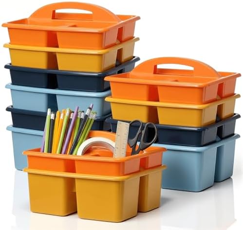 Kathfly 12 Pack Classroom Caddy Organizer with Handle Bulk, Blue Orange