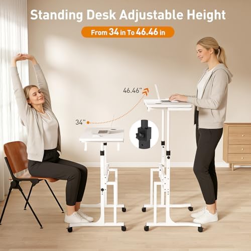 ikkle Standing Desk with Wheels,Hooks and Drawer,Adjustable Treadmill Desk