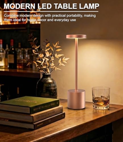 Cordless Table Lamps Rechargeable Set of 2, Portable LED Desk Lamp, 5000mAh Battery Powered Wireless Table Light - 3 Color Dimmable Lighting for Restaurant Dining Patio Outdoor Bedroom(Rose Gold)