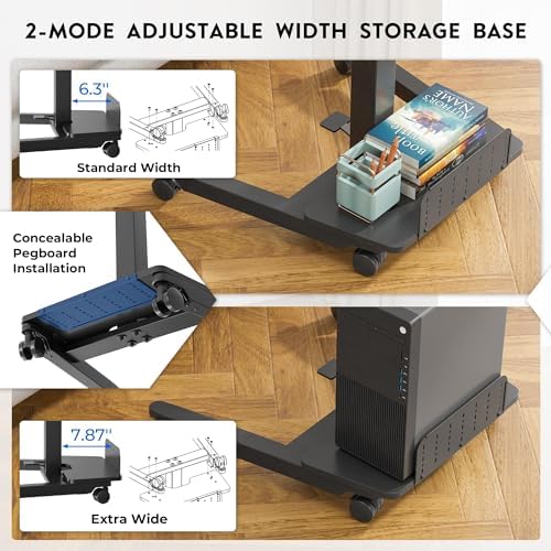 BONTEC Mobile Standing Desk, Adjustable Height, 23.6 x 20.5 Inch, Black
