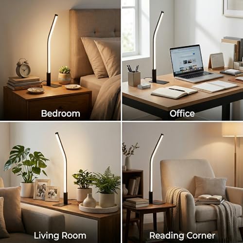 LED Touch Bedside Table Lamp,3 Color Temperatures,Dimmable,6W,Black