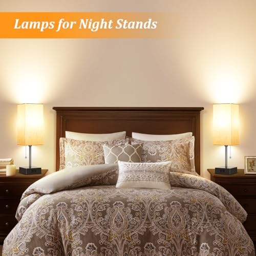 Table Lamp for Bedroom set of 2,3-Color Bedside Lamps with Pull Chain