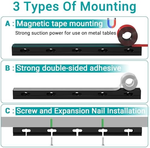 Cable Raceway - Magnetic Cable Management Under Desk with Upgraded Aesthetic Large Hole, Cord Organizer Kit for Hiding Computer, Gaming Desk, Network, Power Cord, TV - 8PCS 8x15.7in Black