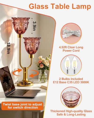 Lightdot Mid Century Modern Red Glass Table Lamp Vintage Lamp Gift Dimmable