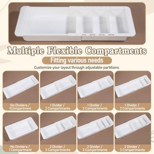 2Pcs Expandable Sliding Drawer Tray with Adjustable Dividers