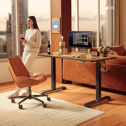 FEZIBO Standing Desk 55 × 24 Inch Electric Height Adjustable, Rustic Brown