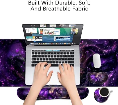 MIBITRI Keyboard Mouse Pad Set, Extended Gaming Mouse Pad+Ergonomics Keyboard Wrist Rest Support, Memory Foam, Easy Typing Pain Relief, 4Pcs XXL Ultra Thick Desk Mat, Dragon