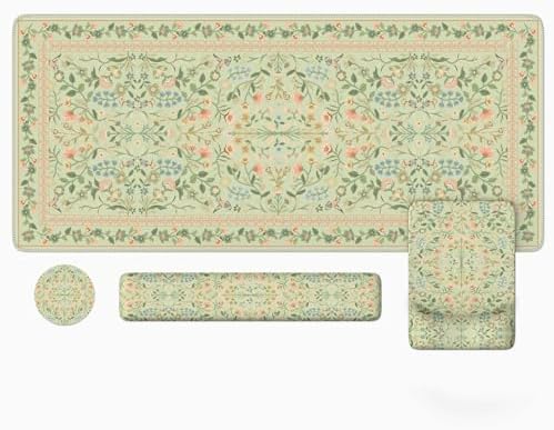 iLeadon Green Desk Mat Set, Keyboard with Wrist Rest and Mouse Pad