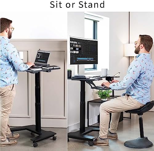 VIVO Black Electric 36 in Dual Platform Standing Desk Cart, DESK-V111VT