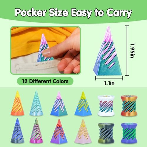 12Pcs Mini Spiral Cone Pyramid Fidget Toy, 3D Printed Impossible Cone Passthrough, Mini Vortex Thread Illusion Desk Deco, Anxiety & Stress Relief, Gift for Adults & Kids (Mix-12 PCS)