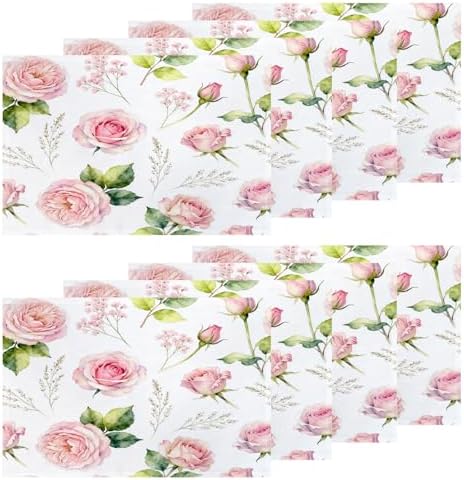 Shrahala Flower Vintage Placemats, Art Vintage Victorian Rose Watercolor Table Mat Linen Burlap Washable Double-Deck Heat Insulation for Dining Table Kitchen Table Set of 8 (12 X 18 Inch)