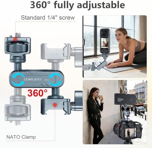 Small Magic Arm with NATO Clamp and 1/4"-20 Screw (with Retractable Pins), 360 Degree Rotation, Max Load of 12 Ib Magic Arm for Field Monitor, Camera and Lights