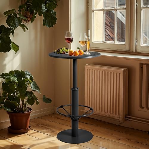 42" Tall Modern Industrial Bar Table-23.6" Dia Round Metal Top Bar Height Adjustable Standing Pub Table-Dining Room Bistro Table-Cocktail Table (Matte Black)