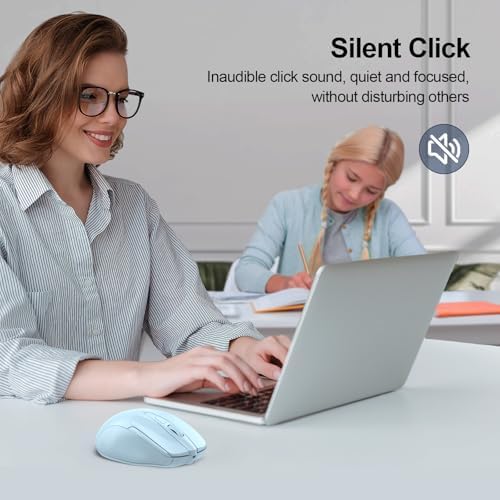 TECKNET Wireless Mouse, BT 5.0/2.4G, Silent 4800 DPI 6 Buttons, Lightblue