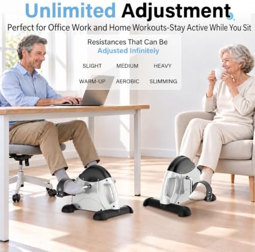 Under Desk Pedal Exerciser, Portable Silent Mini Bike, Stepless Resistance, 2-in-1 Arm & Leg Workout, Digital Monitor, Multi Colors, Fitness Gift for Office Workers, Adults & Seniors