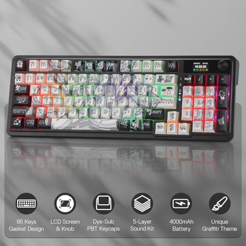Redragon K719 PRO Wireless 95-Key Gasket Gaming Keyboard, TFT Screen & Knob
