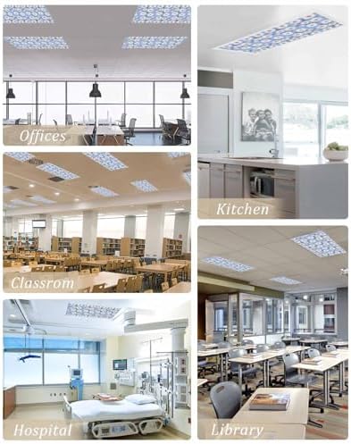 Blue Daisy Floral Magnetic Fluorescent Light Covers for Ceiling Lights 2 x 4 Feet,White Blossom Watercolor Spring Summer Office Classroom Kitchen Drop Ceiling Light Covers Filters Shade Panel 2 Packs