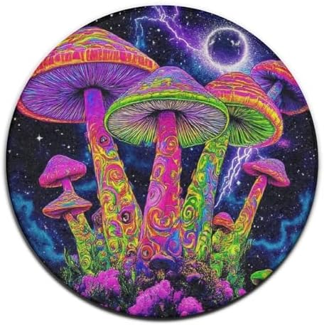 Machine Washable Modern Round Area Rug, Room Sofa Yoga Soft Round Carpet, Home Decor Non Slip Kitchen Office Circle Rug Magic Mushrooms Trippy Galaxy Space Art, 36inch