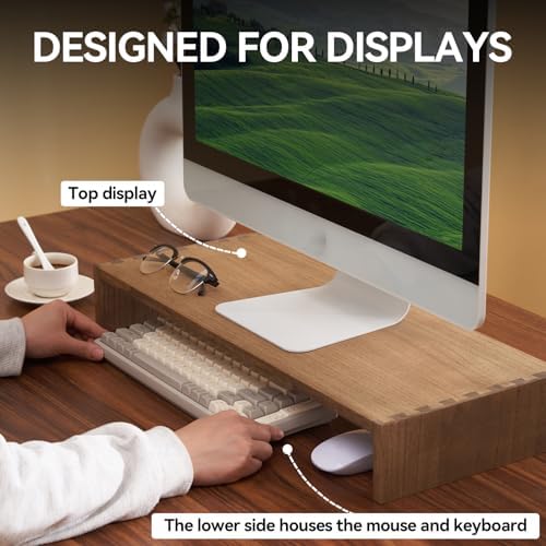 KIRIGEN Wood Monitor Stand Riser for Desk, 23.23 Inch, Brown 59-DBR