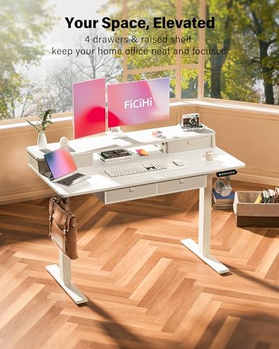 FiCiHi 48x24 Inch Electric Standing Desk, 4 Drawers, Adjustable Height Desk
