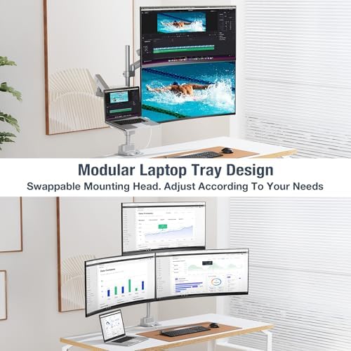 AVLT Laptop & Dual 40 Inch Stacking Monitor Arm Pole Top Mount, Gray