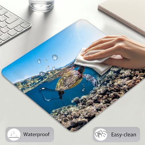 Green Sea Turtle in Clear Blue Water Mouse Pad, Coral Reef Marine Desk Mat