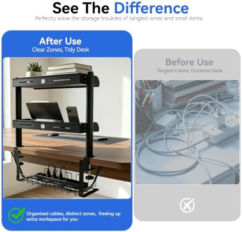 2-Tier Clamp On Desk Shelf, Under Desk Storage Basket, Desktop Organizer