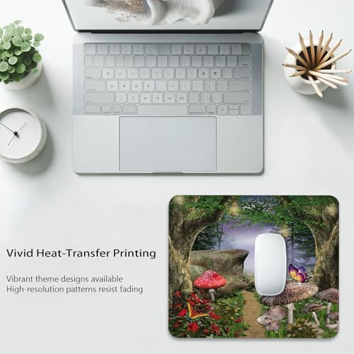 Mushroom Mouse Pad, Enchanted Nature Pathway Butterfly Landscape Desk Mat
