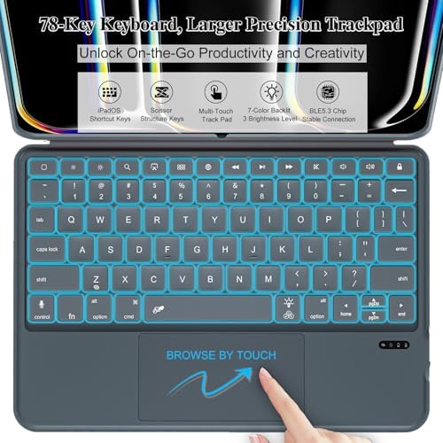 Keyboard Case for iPad Pro 11 (M5 M4 2025 2024), 3 in 1 Magnetic Detachable Keyboard with Larger Trackpad, Spring Backlit Keys, 160° Adjustable Kickstand, Slim&Lightweight (Dark Gray)