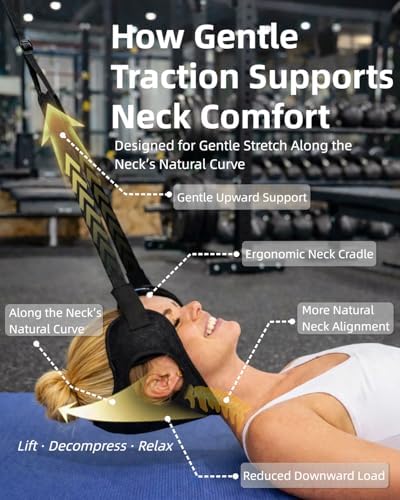 Durchbruch Neck Stretcher Hammock for Neck Pain Relief, Adjustable Cervical Traction Hammock with 3-Level Support, Soft Removable Cushions, Silicone Door Protectors, Eye Mask, Earplugs & Storage Bag