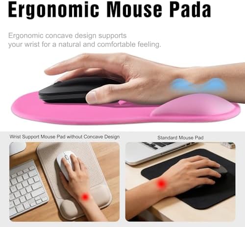 Ergonomic Mouse Pad with Wrist Rest - Gel Wrist Support Mousepad with Non-Slip PU Base for Computer, Laptop, Office & Home