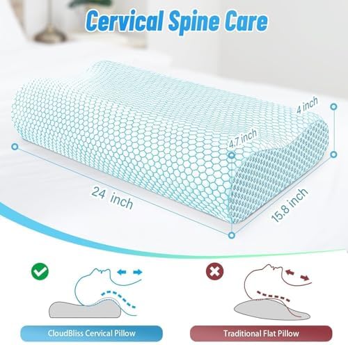 Neck Pillow for Sleeping, Ergonomic Cervical Bed Pillow, Blue Standard Size