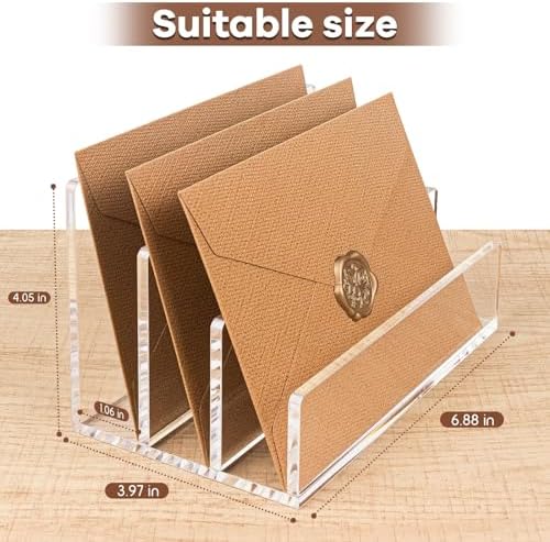 Acrylic Mail Organizer File Sorters for Desk,3-Section Laddered Desktop Vertical Letter Holder,Desk Organizer Workspace Organizer