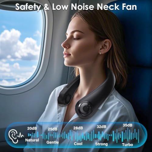 Portable Neck Fan with Neck Support, 5 Speeds, Lightweight, Gifts for Father Men Women, Personal Wearable Neck Fans that Blow Cold Air Rechargeable for Hot Flashes, Disneyland, Travel Essentials