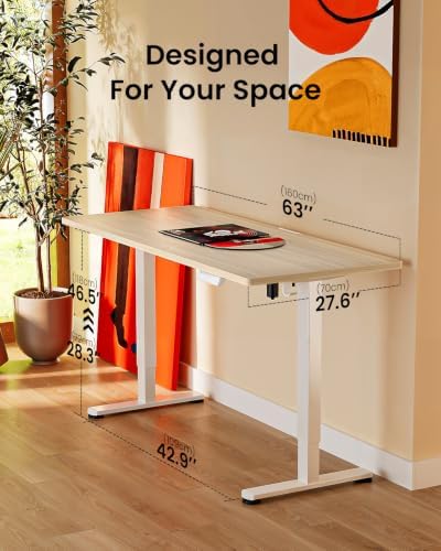 ErGear Height Adjustable Electric Standing Desk, 63 x 28 Inches Sit Stand up Desk, Memory Computer Home Office Desk, Natural