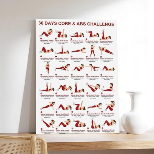 30 Day Core And Abs Challenge Ab Workout Exercise Chart Core Strength Fitness Room Canvas Poster Bedroom Decor Room Decor Frame 12x18inch