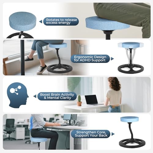 ADHD Chair for Kids, Yoga Chairs for Adults, Wobble Stool Active Flexible Seating Desk Chair with Non-Slip Base and Washable Seat Cover for Stability, Balance, Yoga, Office, School, Classroom