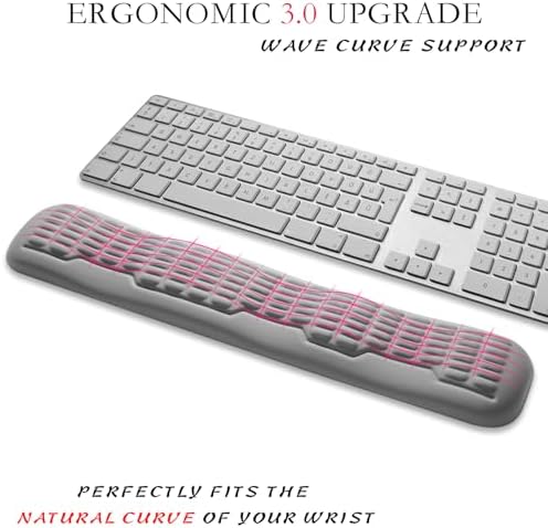 UnivoColors Memory Foam Keyboard Wrist Rest,Latest 3.0 Wave Curve Design,High-Resilience Memory Foam,Non-Slip Base Fits,Full-Sized Keyboards,Ideal for Work and Gaming(Grey)