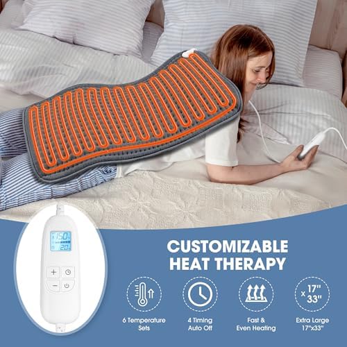 FluffyWarmth Electric Heating Pad for Back, Extra Large 17"x33", Ultra Soft