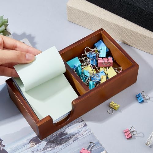 SUPERFINDINGS 8Pcs Wooden Sticky Note Holder 2-in-1 Desk Organizer Set 3 x 3 Inch Memo Storage Box Paper Clip Storages Memo Pad Holder Dispenser Organizer for School Office Home Desk Supplies