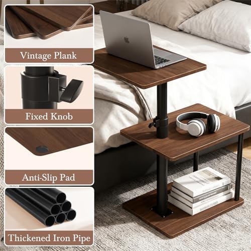 Faesun Swivel Side Table for Couch Arm, Adjustable C End Table for Recliner or Bed, Tv Trays with Storage Shelf for Small Spaces Small Nightstand Table for Living Room, Bedroom，2pc