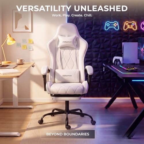 Dowinx Gaming Chair with Footrest, Ergonomic Office Chair, White