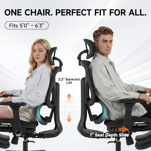 Korser Ergonomic Mesh Office Chair with Footrest, Big and Tall Desk Chair with 4D Flip-Up Arms, Auto-Tracking Lumbar Support, 3D Headrest, High Back Computer Gaming Chair for Home Office, Black